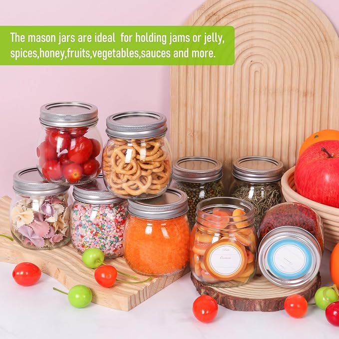10 oz Mason Jars with Lids 24pack,Glass Mason Jars with Lids-Mason Jars 10 oz for Jam,Honey, Beans, Wedding Favors,Vegetables (10 fl. oz, Set of 24)