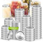 52Set/104Pcs (70 mm/2.76 In) Canning Lids with Rings Regular Mouth, Leak Proof Split-Type Metal Canning Jar Lids for Ball/Kerr Jars, Food Grade Material, 100% Fit & Airtight for Regular Mason Jar Lids