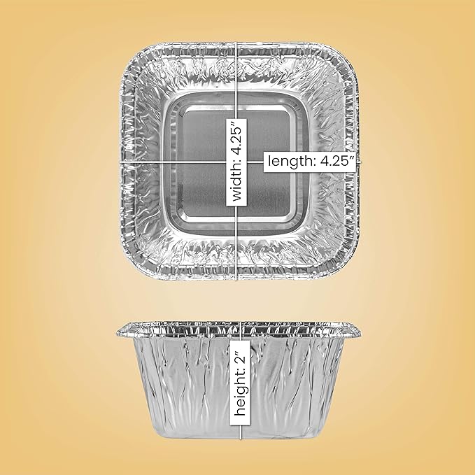 PLASTICPRO Disposable 4.25'' X 4.25 X 2'' Inch Square Aluminum Tin Foil Baking Pans Bakeware - Cookware Perfect for Baking Cakes,Brownies,Bread, Meatloaf, Lasagna, Pack of 50