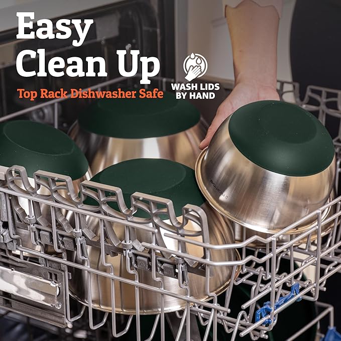 Priority Chef Premium Mixing Bowls With Airtight Lids Set, Thicker Stainless Steel Mixing Bowl Set, Large Prep Metal Bowls with Lids, Nesting Bowls for Kitchen, 1.5/2/3/4/5 Qrt, Green