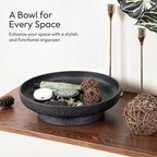 Granite Inspired Matte Black Fruit Bowl | Wide, Shallow Textured Pedestal Bowl | 11 Inch Unique Centerpiece for Table or Decor for Entryway Table
