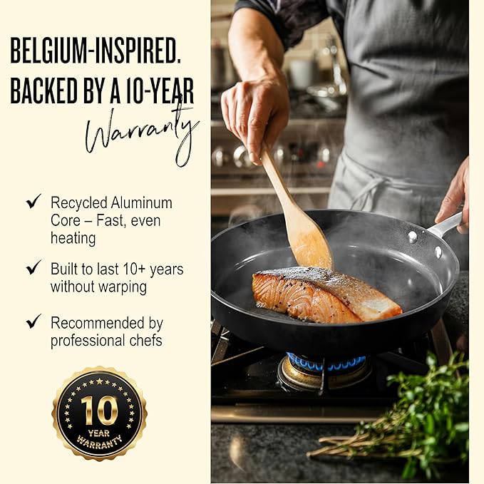 Alva Maestro Ceramic Frying Pan 3-Piece Set – No PTFE, PFOA, PFAS & Non-Toxic Nonstick Pan – Healthy Cooking Made Easy, Oven & Induction Safe, Even Heat, Scratch-Resistant, Sleek Belgian Design