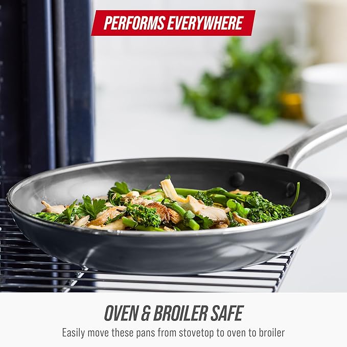 Blue Diamond 8" Nonstick Frying Pan Skillet, Diamond Infused PFAS & PTFE-Free Ceramic Pot, Dishwasher & Oven Safe, Stay Cool Handle, Durable Non Toxic Metal Utensil Safe, Egg & Omelet Pan, Gray