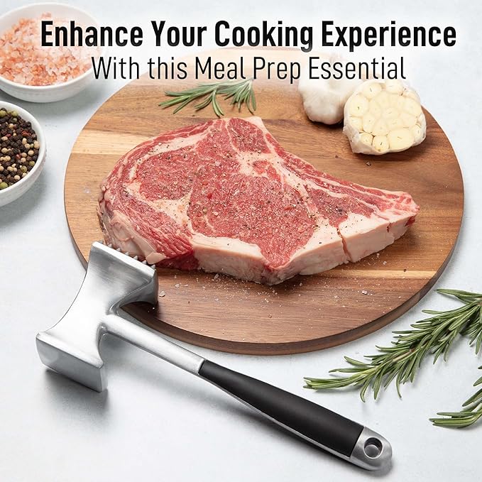 Zulay Kitchen Professional Meat Tenderizer Tool - Dual Sided Meat Mallet Pounder With Comfort Grip Handle - Heavy Duty Meat Hammer Tenderizer - Meat Tenderizer Mallet & Meat Pounder - (10”) Black