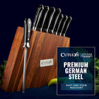 Cutluxe Kitchen Knife Set – 8 Pcs Professional Chef Knife Set with Block – Razor Sharp Knives with Full Tang Design, High Carbon German Steel, Natural Acacia Wood Block – Artisan Series