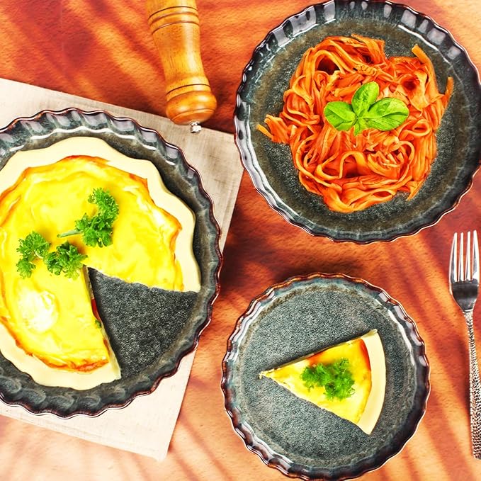 Ceramic Pie Pan Quiche Baking Dish, 9 Inch Round Ruffled Edge Au Gratin Baking Dishes, 27 Ounces Non-Stick Pie Dish, Tart Pan, Pie Plate for Apple, Oven, Dishwasher and Microwave Safe