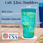 US Acrylic Café Plastic Reusable Tumblers (Set of 12) 32-ounce Iced-Tea Cups, Coastal | Value Set of Restaurant Style Drinking Glasses, Stackable, BPA-free, Made in the USA | Top-rack Dishwasher Safe