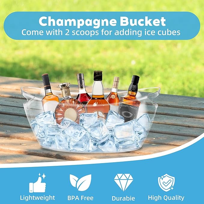 Ice Bucket 2 PCS for Parties 5.5 Liter Large Clear Champagne Beer Tub Mimosa Bar Supplies Kit Acrylic Plastic Wine Beverage Bucket with 2PCS Ice Bucket Scoop for Cocktail Bar& Mimosa Bar Supplies