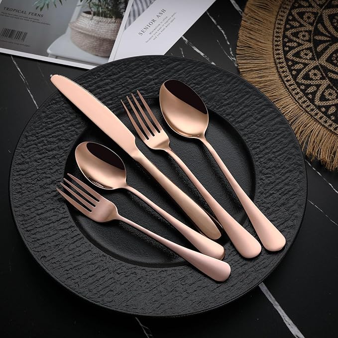 VANDBAO Coppery Flatware Cutlery Silverware Set 20 Pieces, Stainless Steel Colorful Utensils, Tableware Set Service for 4, Include Knife/Fork/Spoon, Reusable, Mirror Polished, Dishwasher Safe
