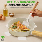 NutriChef 14-Piece pots and pans Set Ceramic Cookware Set - Induction Safe Pots and Pans with Glass Lids, Cool-Touch Handles, Dishwasher Safe, Includes Ladle, Tongs, Spatula, White