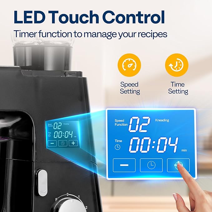 VIVOHOME 9 in 1 Multifunctional Stand Mixer with Fermentation, 6 Speed 7.5 Quart Kitchen Electric Food Mixer with Timer, Meat Grinder, Juice Blender, Vegetable Slicer, Pasta and Cookie Maker, Black