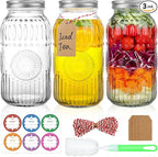 Wide Mouth Mason Jars 64 oz, 3 Pack Large Half Gallon Mason Jars with Airtight Lids and Bands, Clear Glass Canning Jars for Preserving, Pickling, Fermenting, Meal Prep & DIY Crafts (Sunflower)