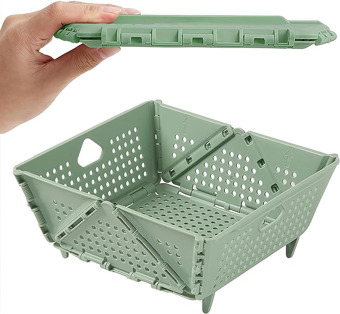 Collapsible Strainers and Colanders for Kitchen, Foldable Plastic Storage Drain Basket for Pasta, Fruit, Vegetables, Berry Space-Saving, BPA-Free, Dishwasher Safe (Green)