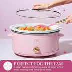 Paris Hilton 6-Quart Manual Slow Cooker, Features Three Settings (Low, High, Warm), Naturally Nonstick and Dishwasher Safe Stoneware Insert, Family Sized Capacity, Pink