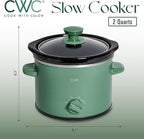 COOK WITH COLOR 2QT Mini Electric Round Slow Cooker - Adjustable Settings, Removable Stoneware Pot, Tempered Glass Lid, Dishwasher Safe, Cool-Touch Side Handles, Dark Sage