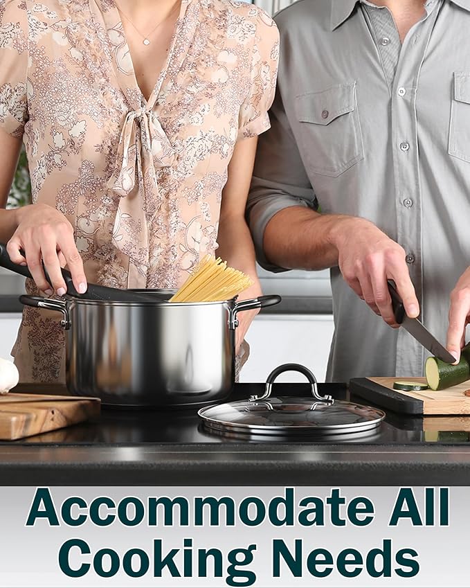 Cook N Home Stainless Steel Cookware Sets 10-Piece, Pots and Pans Kitchen Cooking Set with Stay-Cool Handles, Dishwasher Safe, Silver