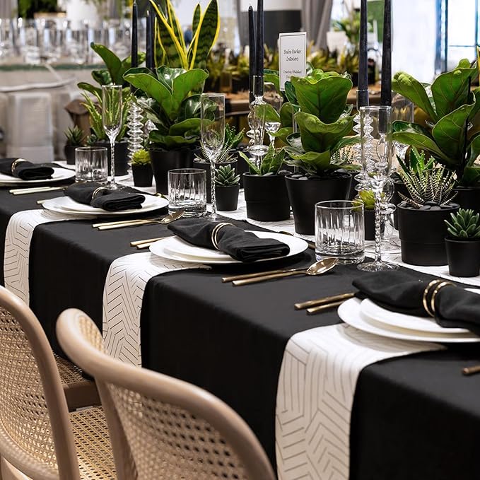 sancua 8 Pack Black Tablecloth 90 x 132 Inch - Rectangle Table Cloth for 6 Feet Tables Stain and Wrinkle Resistant Washable Polyester Table Cover for Dining Wedding Banquet Party Buffet Restaurant