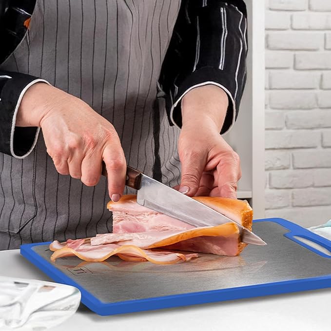 Titanium Cutting Boards for Kitchen - Dual-Sided Cutting Board with Pure Titanium and Wood Surface, Durable Chopping Board, Easy to Clean with Juice Groove - Large 15 x 10 (Blue)