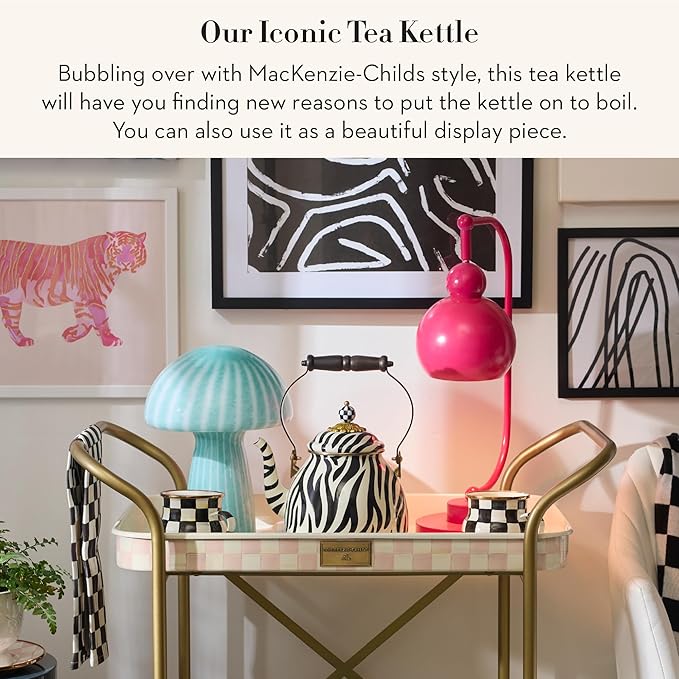 MACKENZIE-CHILDS Enamel Tea Kettle, Cute Tea Kettle for Stovetop, 2 Quarts, Zebra