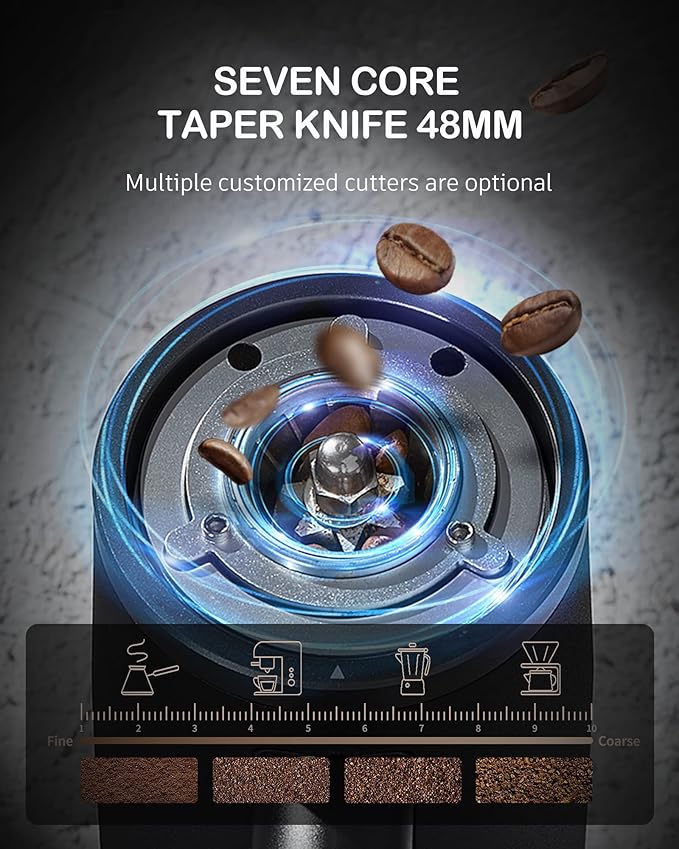 STARSEEKER EDGE Plasma Electric Coffee Grinder Aluminum Automatic Coffee Bean Grinder for French Press Drip Coffee and Espresso Removable Fineness Adjustment Magnetic Suction Port with Cup (Black)