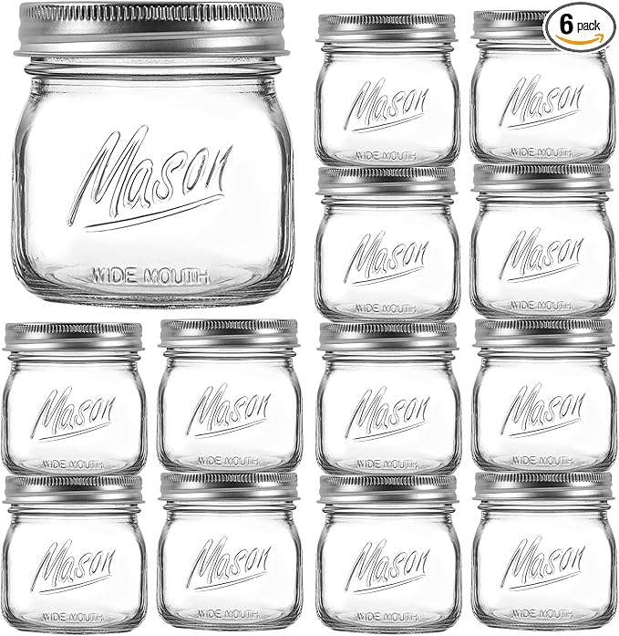 12PCS Wide Mouth Mason Jars 16oz with Airtight Lids and Bands, Canning Jars with Crystal Glass for Food Storage, Spice Jars, Canning, DIY Projects, Jam, Jelly, Honey, Preserving, Drinking