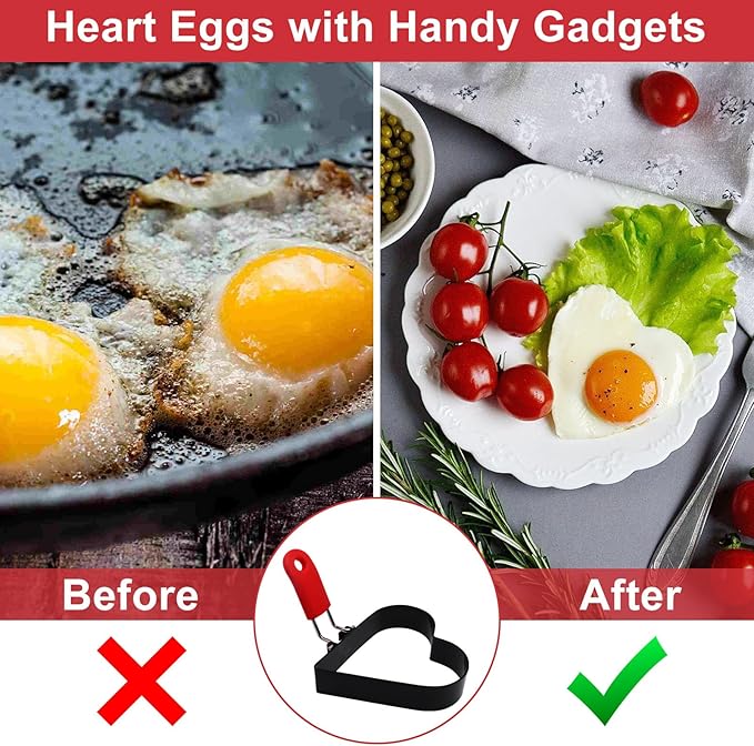 3.5 Inch Heart Egg Rings for Frying Eggs with Foldable Handle, 2 Pack Stainless Steel Heart Egg Shaper, Eggs Mcmuffin Ring Mold for Camping Pancake Sandwiches