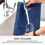 LEXMORE PVC Woven Placemats 8 PCS Wipeable Indoor/Outdoor Table Mats Washable Vinyl Place Mats for Dining Table, Set of 8-Navy Cube