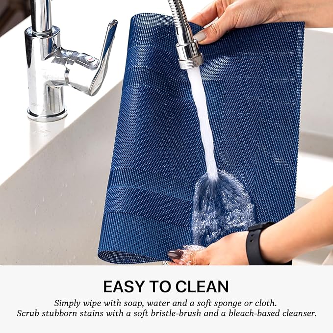LEXMORE PVC Woven Placemats 8 PCS Wipeable Indoor/Outdoor Table Mats Washable Vinyl Place Mats for Dining Table, Set of 8-Navy Cube