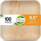 Raj Disposable Palm Leaf Plate [100-Pack] Large Square Plates Strong and Reusable Party Plate Like Bamboo Plates - Decorative Compostable Tableware for Lunch, Dinner, Birthday, Camping