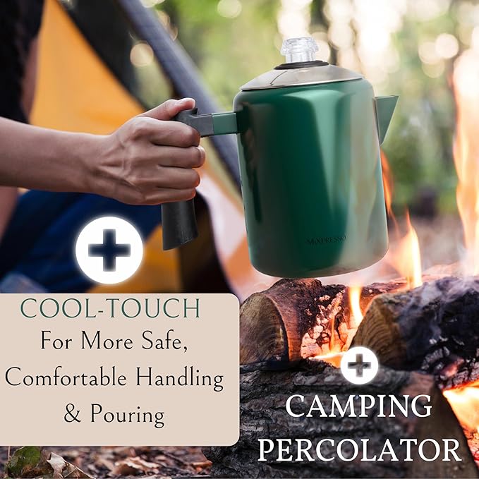 Mixpresso Green Stainless Steel Coffee Percolator Stovetop, 37oz Classic Percolator Coffee Pot, Great For Camping Pot, 5-8 Cup Stove Top Espresso Maker, Cool-Touch Handle