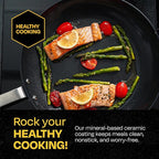 Guy Fieri's Flavortown 2-Piece Ceramic Cookware Set, Nonstick Frying Pan Set 10" and 12", Easy-Clean Kitchen Cookware, Made without PFAS PTFE PFOA, Induction Compatible, Oven & Dishwasher Safe, Black