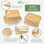 Glass Food Storage Containers with Bamboo Lids (4 Pack) - 100% Plastic Free, Eco-Friendly, Oven, Microwave Safe Meal Prep Container Set - Bamboo Lid Storage Container, Glass Lunch Containers