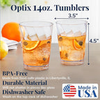 US Acrylic Optix Plastic Reusable Drinking Glasses (Set of 8) 14oz Rocks Cups in Clear | BPA-Free Tumblers, Made in USA | Top-Rack Dishwasher Safe