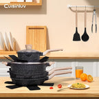 Pots and Pans Set Non Stick, 13Pcs Kitchen Cookware Sets, Granite Stone Induction Cookware Non Stick Cooking Set w/Frying Pans, Saucepans, Sauté Pan (PFOA Free), Black