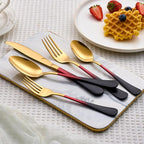 20 Piece Black Red and Gold 18/0 Flatware Utensil Set for 4, Include Dinner Knife,Dinner Forks,Dinner Spoons,Salad Forks,Teaspoons,Silverware Set for 4, Dishwasher Safe