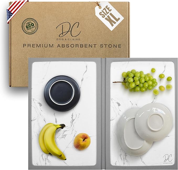 DON & CLAIRE Stone Dish Drying Mat for Kitchen Counter - Quick Drying, Super Absorbent, Non-Slip Mat for Dishes, Glassware, Fast Dry Stone Mat for Kitchen Sink, Easy to Clean | (21.5" x 16.3", Marble)