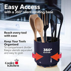 Plastic Rotating Extra Large Utensil Holder Crock with No-Tip Weighted Base, Removable Divider, And Gripped Insert - Dishwasher Safe Kitchen Utensil Holder For Kitchen Counter: Blue Utensil Caddy