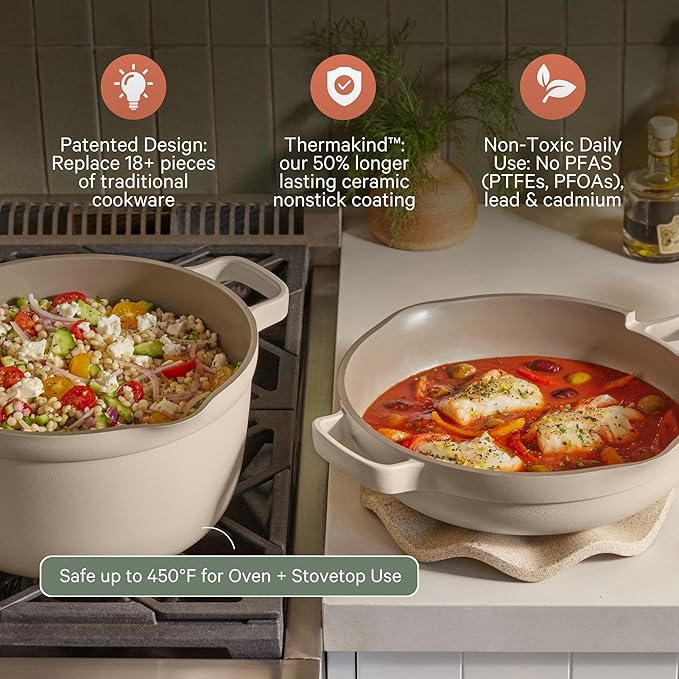 Our Place Cookware Duo - 7-Piece Set Including the Always Pan, Perfect Pot and Spatulas | Multifunctional, Toxin-Free Nonstick | Heat Safe up to 450°F | Oven, Stove, Induction Compatible | Steam