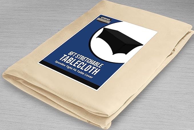 Utopia Kitchen 6FT Spandex Tablecloth [1 Pack, Champagne] 200 GSM Stretch, Fitted, Washable and Wrinkle Resistant Table Cloth Rectangle Cover for Trade Shows, Wedding, Parties [72Lx30Wx30H Inch]