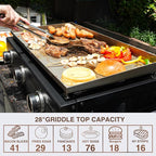 KingChii 28" Tabletop 3-Burner Griddle Portable Gas Grill with Rear Grease Trap, Powder Coated Steel, Black