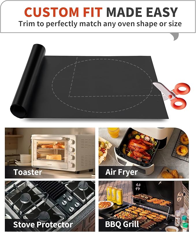 Oven Liners for Bottom of Oven - 4 Pack Large Heavy Duty Oven Mats, 17"x 25" Reusable Matt Liner for Electric, Gas, Toaster Ovens & Grills, BPA & PFOA Free, Kitchen Essentials, Black