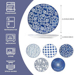 Ceramic Salad Plates Set - 8.5 Inch Small Round Dessert Dishes for Kitchen Dinner Pasta Appetizer Sandwich - Scratch Resistant Porcelain Microwave Oven Dishwasher Safe - Set of 6 - Vintage Blue