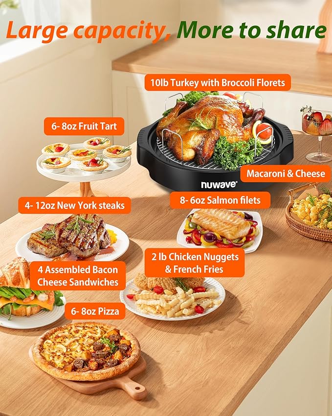 Nuwave Oven Pro Plus Air Fryer, Infra-Red Countertop, 2025 Advanced Convection, No Defrosting or Preheating, Cook Fresh or Frozen, Durable Power Dome, 100 Presets & 50 Memory, PFAS Free, Black