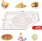 Silicone Pastry Baking Mat with Measurements Extra a Brush and a Dough Scraper- 27.5” x 20” Heat Resistant, BPA Free, Non-Stick Non-Slip Pastry Mat for Rolling Dough, Easy to Clean, Red
