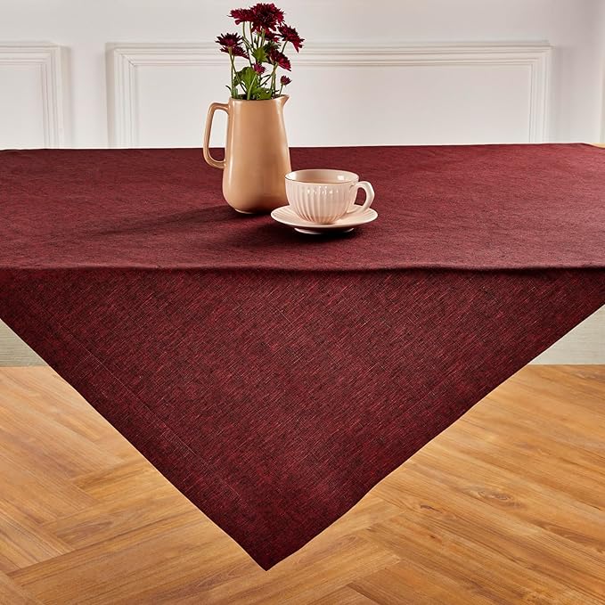 Solino Home Square Linen Tablecloth 52 x 52 Inch - 100% Pure Linen Red Garnet Table Throw - Athena, Machine Washable Tablecloth for Summer, Fall, Autumn