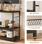 SUPERJARE Bakers Rack with Power Outlets, Microwave Stand, 31.5 X 16.5 Inch Larger Desktop, Kitchen Storage Rack with Adjustable Middle Shelf, 6 S-Shaped Hooks, Coffee Bar Stand, Black