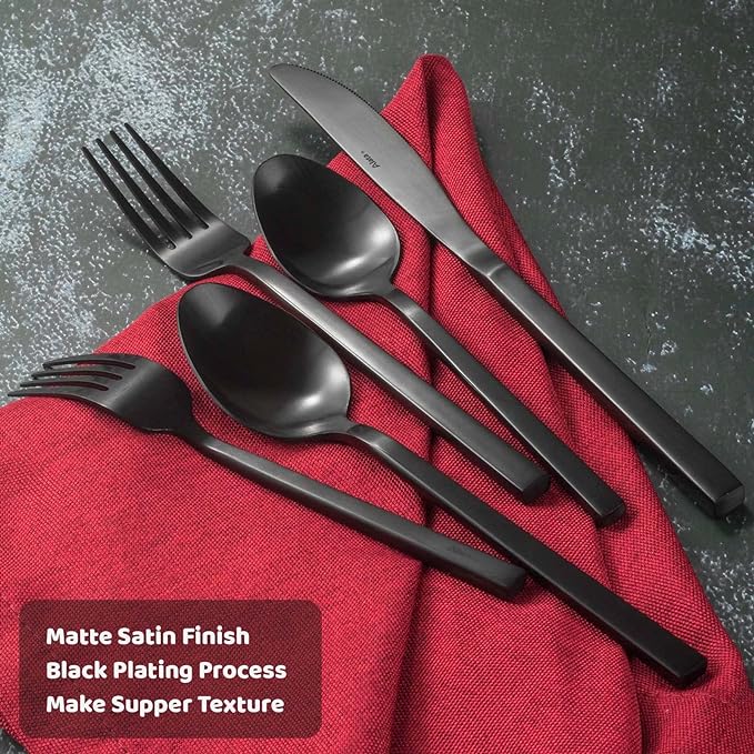 Alata Cube Black&Ripple Black 20-Piece Silverware Set Stainless Steel Flatware Set