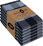 Native Fab 6 Pack Buffalo Check Kitchen Dish Towels, Cotton, Durable, Washable 16"x26" - Tea Towel, Soft Absorbent Cleaning Towels, Hand Towel with Hanging Loop - Black, Grey