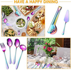 Patelai Serving Utensils Set Include Stainless Steel Large Spoons Slotted Spoons Forks Tongs Soup Ladle and Pie Server for Parties Buffet Catering, Dishwasher Safe(Rainbow,10 Pieces)