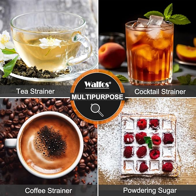 Walfos Small Fine Mesh Tea Strainer, Mini Stainless Steel Sieve with Handle, 2.7 Inch Kitchen Metal Sifter Strainers for Tea, Juicing, Coffee, Cocktail, Powdered Sugar, Matcha (2 Pack)